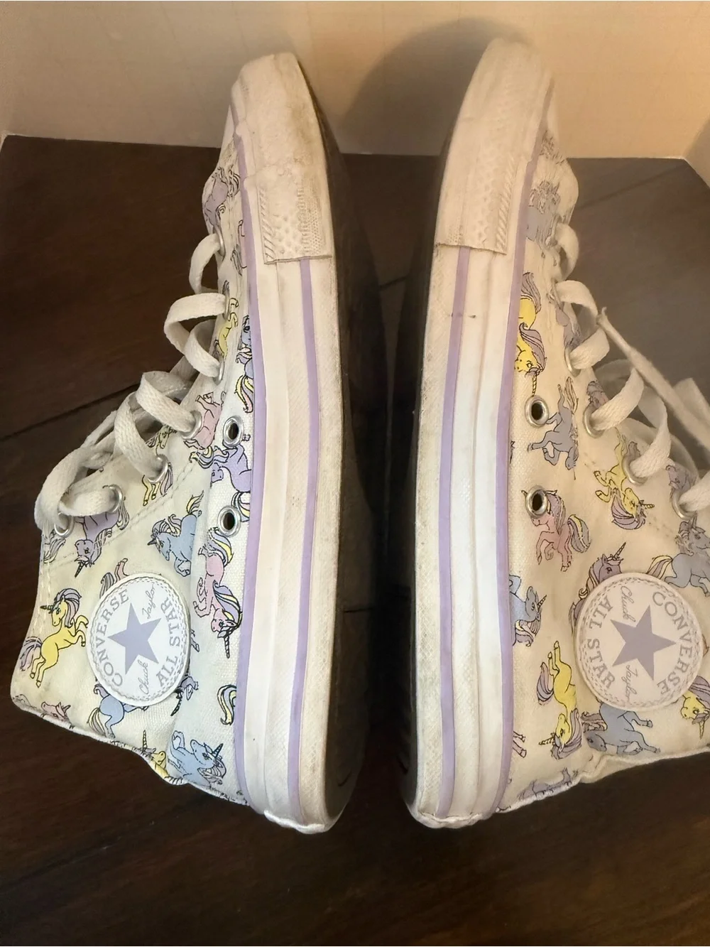 Converse Kids Size 3 White High-Top Sneakers with Pastel Unicorns
